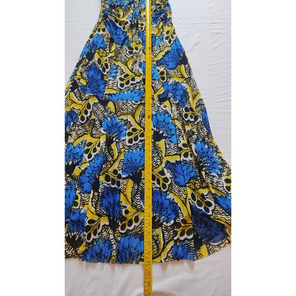 Nine West Blue Bright Surf/Sunflower Abstract Halter Stretch Maxi Dress Sz14-$98 - Picture 9 of 14
